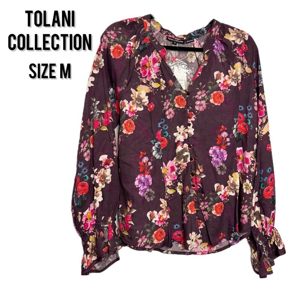 TOLANI COLLECTION • Purple Floral Amity Blouse • Size M